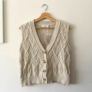 NWT MOD REF Cable Knit Landry Button Vest in Cream Natural | Size S